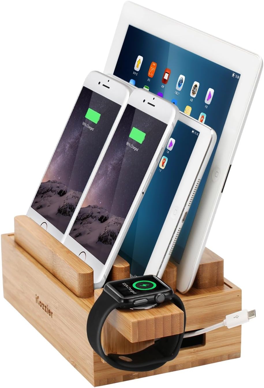 iCozzier Mini Bambus iWatch Ständer Multifunktionelle Ladestation und Kabel Organizer Docking Statio