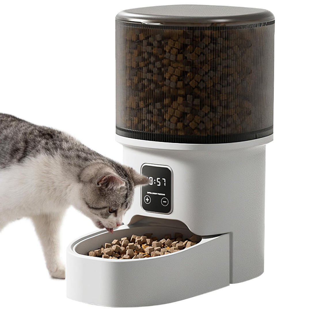 4L Trockenfutterautomat Katze &amp; Hund, Zeitgesteuerter Futterspender mit Portionskontrolle 1-6 Mahlze