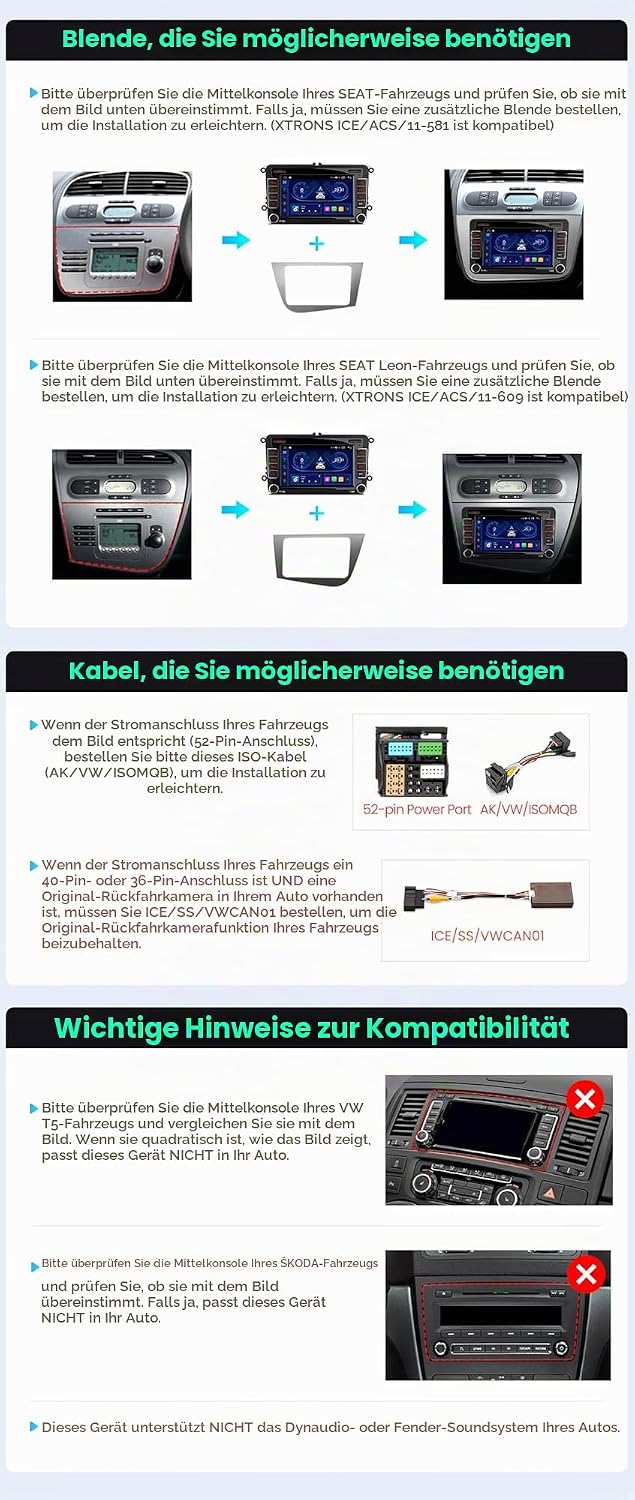 XTRONS Android Autoradio für VW T5 Golf 5 6 Passat B7 Polo, 7 Zoll IPS Bildschirm 8-Core 4+64GB Auto