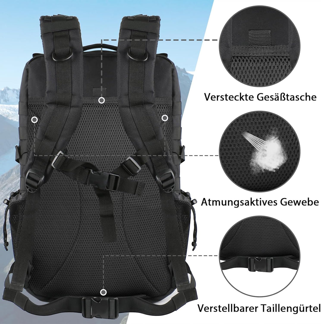 YOREPEK 50L Militär Rucksack Herren, Grosser Taktischer Rucksack Wasserdicht Wanderrucksack Herren O