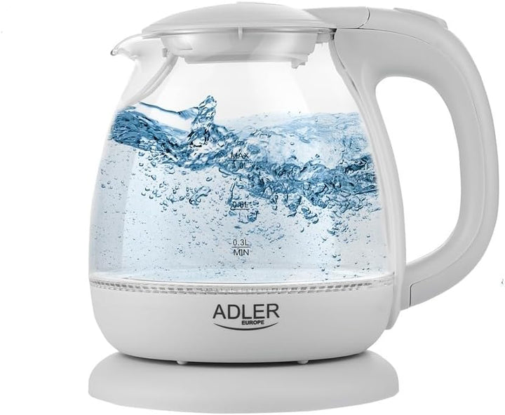adler AD 1238 Elektrischer Wasserkocher aus Glas, klein, 1 l, 1100 W, LED-Beleuchtung, 1100 W, 1 Lit