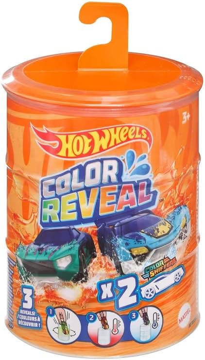 Hot Wheels HGP84 - Color Reveal 2er-Pack mit 2 Spielzeugautos mit Farbwechsel-Effekt durch warmes un