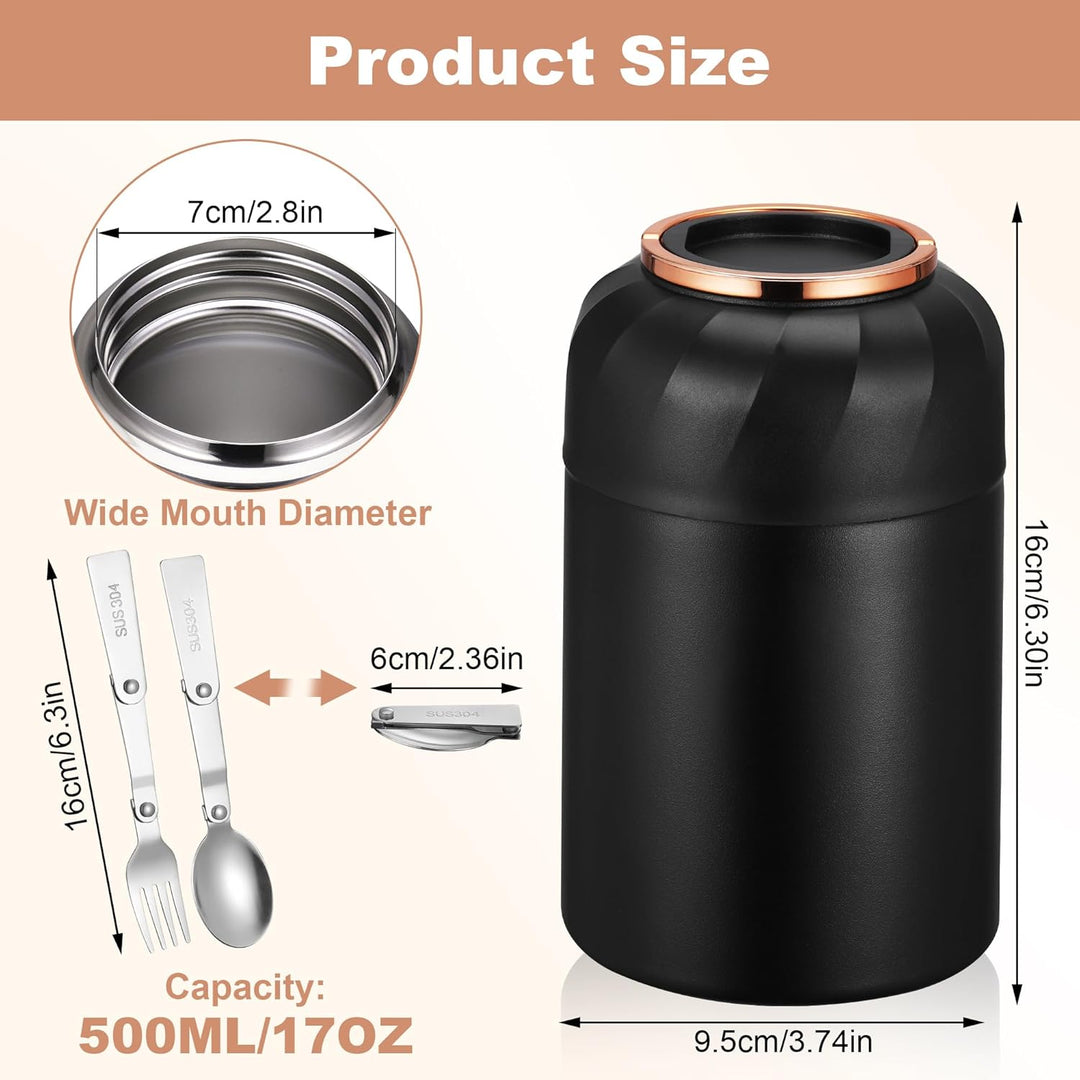 Thermobehälter für Essen, 500 ml Edelstahl Warmhaltebehälter, Thermobecher, Thermo Essensbehälter mi