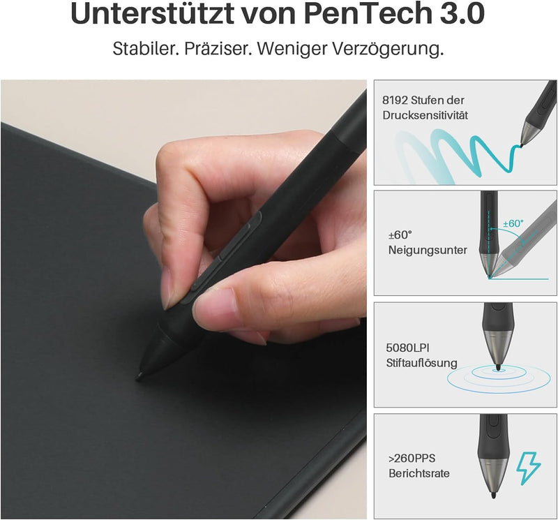 HUION Inspiroy 2 M Grafiktabletts, Tragbares Zeichentablett mit 8192 Stufen batterielosem Digitalsti