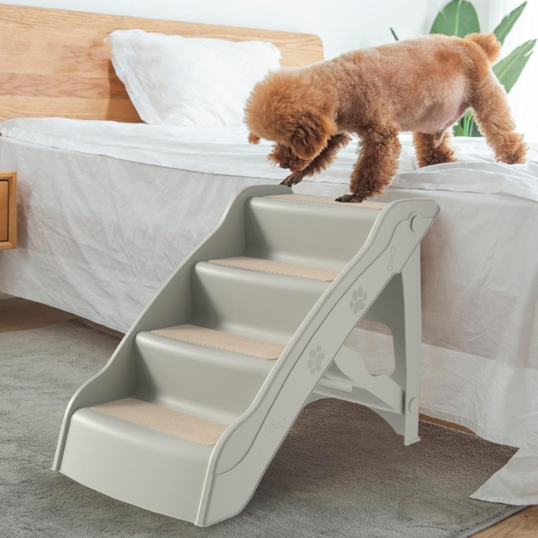 Grau Klappbare Hundetreppe 4 Stufen Haustiertreppe mit Rutschfester Matte Hunderampe Katzentreppe 50