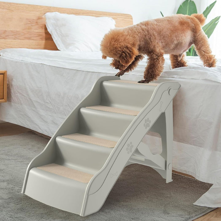 Grau Klappbare Hundetreppe 4 Stufen Haustiertreppe mit Rutschfester Matte Hunderampe Katzentreppe 50