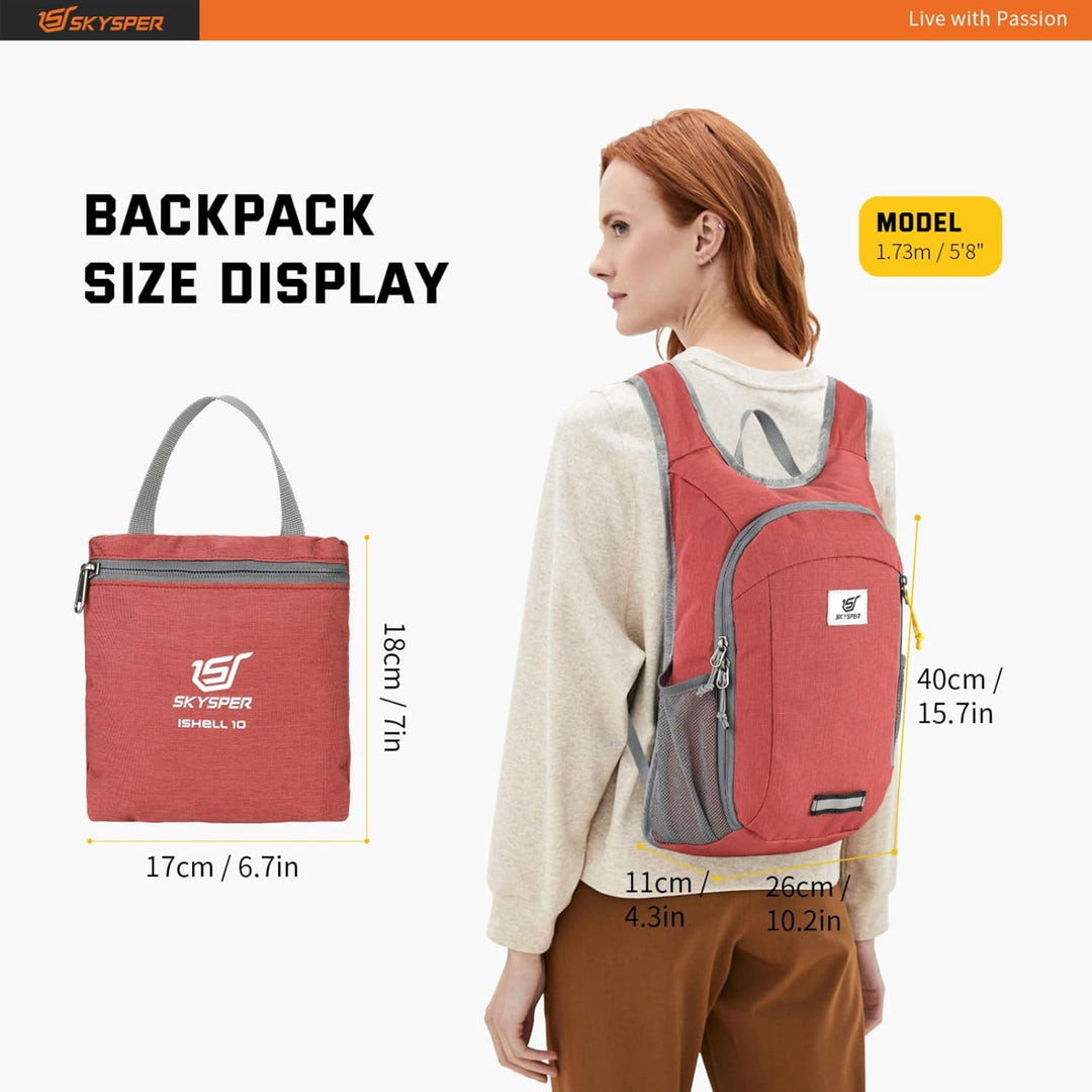 SKYSPER 10L Faltbarer Rucksack Ultraleicht Tagesrucksack Wasserfest Daypack Reiserucksack Wanderruck