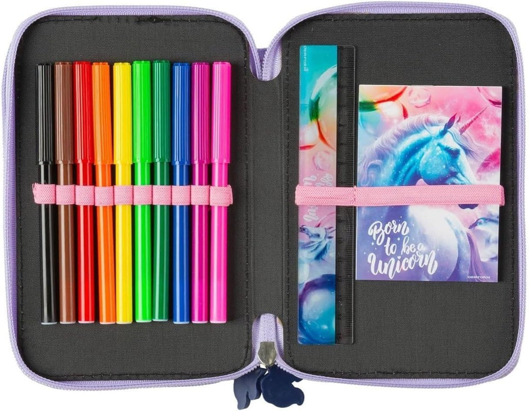 Ragusa-Trade Mädchen Kinder Pferde Einhorn Unicorn 2-Fach Federtasche Federmappe Schlamper 27 TLG. g