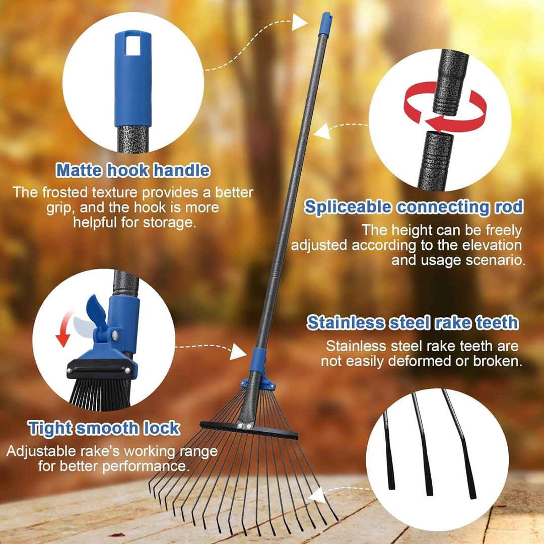 Garten Rechen, 183cm Laubrechen Metall mit Verstellbar Stiel Set - mit 32 Gallonen Laubsäcken und 2