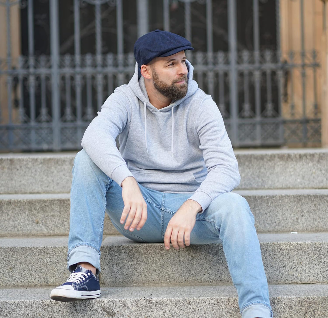 Schiebermütze Herren Schirmmütze Herrenmütze Newsboy Flat Cap Mütze 54-55 Marine, 54-55 Marine