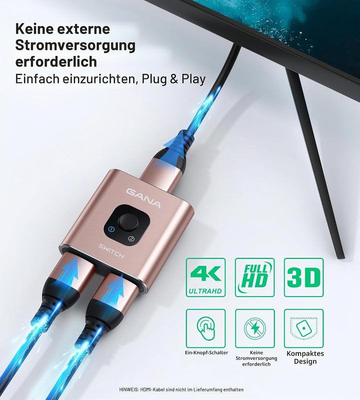 HDMI Splitter HDMI Switch, GANA 4K HDMI Splitter Bidirektionaler 2 In 1 Out oder 1 In 2 Out HDMI Ver
