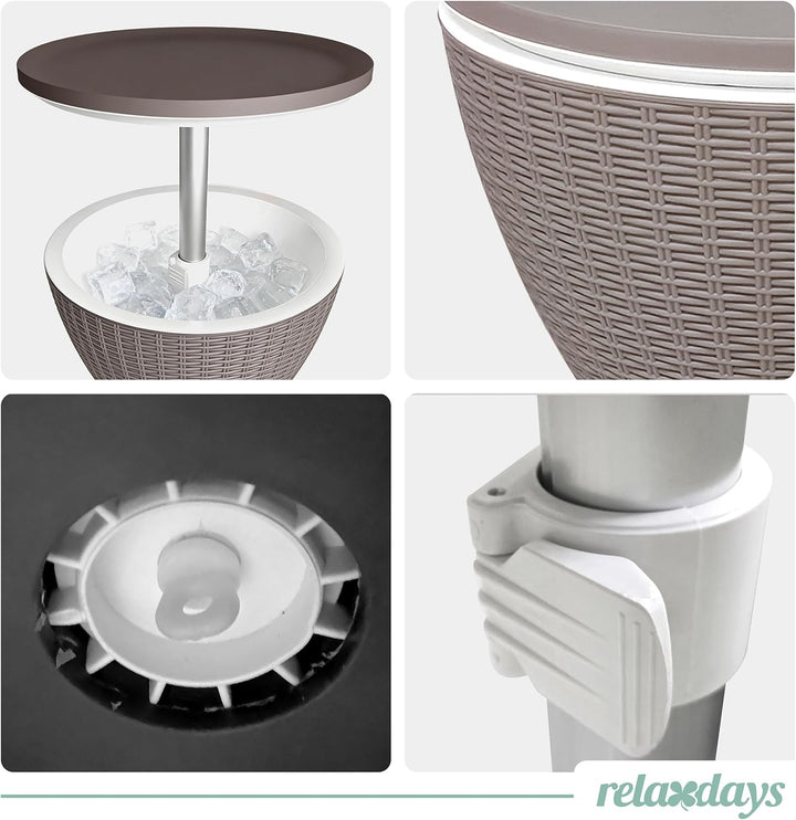 Relaxdays Beistelltisch mit Kühlfunktion, 30 L, Cool Bar, HxØ: 57x48,5 cm, höhenverstellbar, Rattan,
