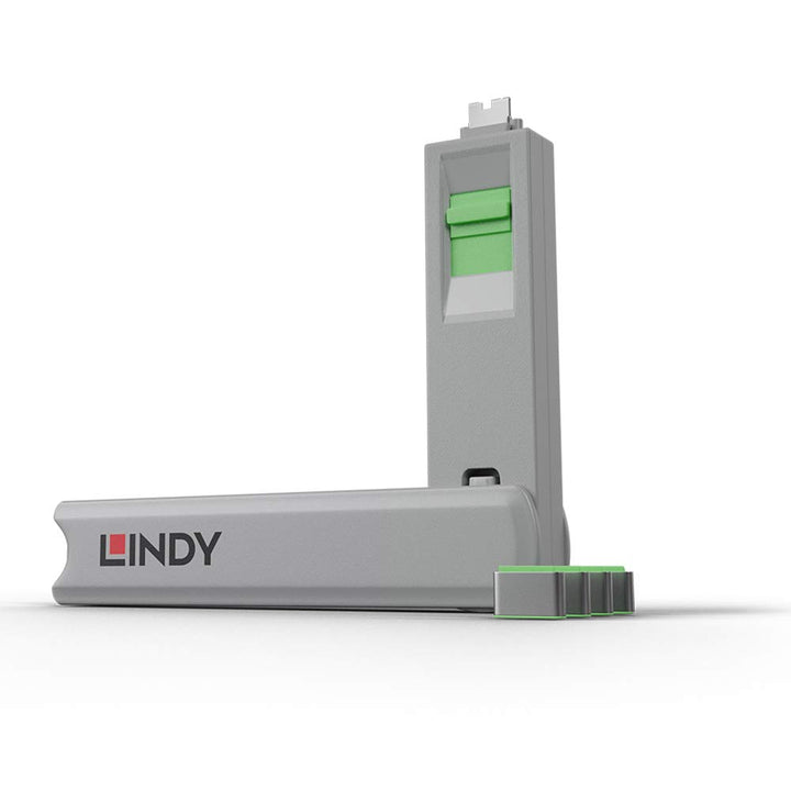 LINDY 40426 USB Typ C Port Schloss, grün Pack of 4 with Key Grün, Pack of 4 with Key Grün