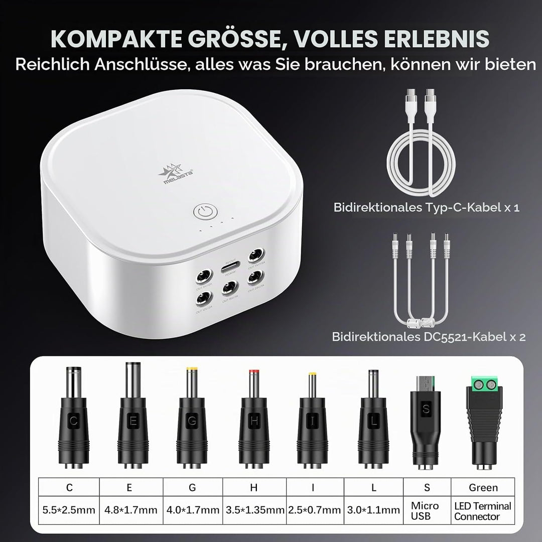 melasta DC Smart Mini-USV 10,8V 5200mAh Verfügt über Einen 6-in-1-Anschluss mit LED-Anzeigeleuchten,