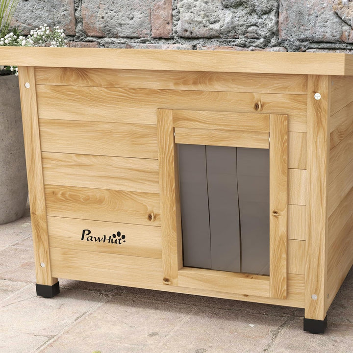 PawHut Katzenhaus aus Holz Winterfest wasserdicht Katzenhütte mit Asphaltdach Fenster Türvorhang Erh