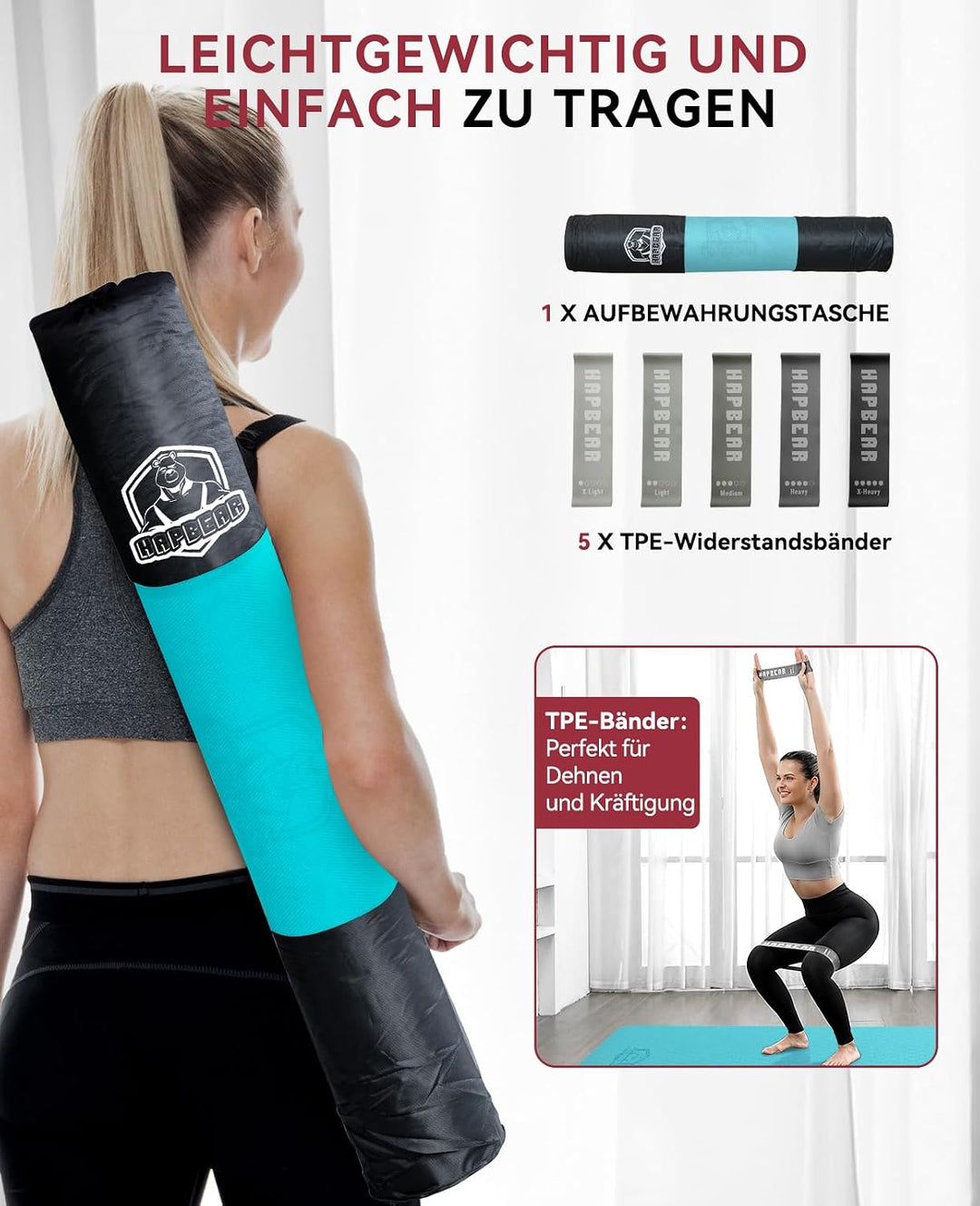 HAPBEAR Yogamatte XXL - 183cmx91cmx6mm Dicke, Extra Gross Rutschfest Breit Yoga Matte, Gymnastikmatt