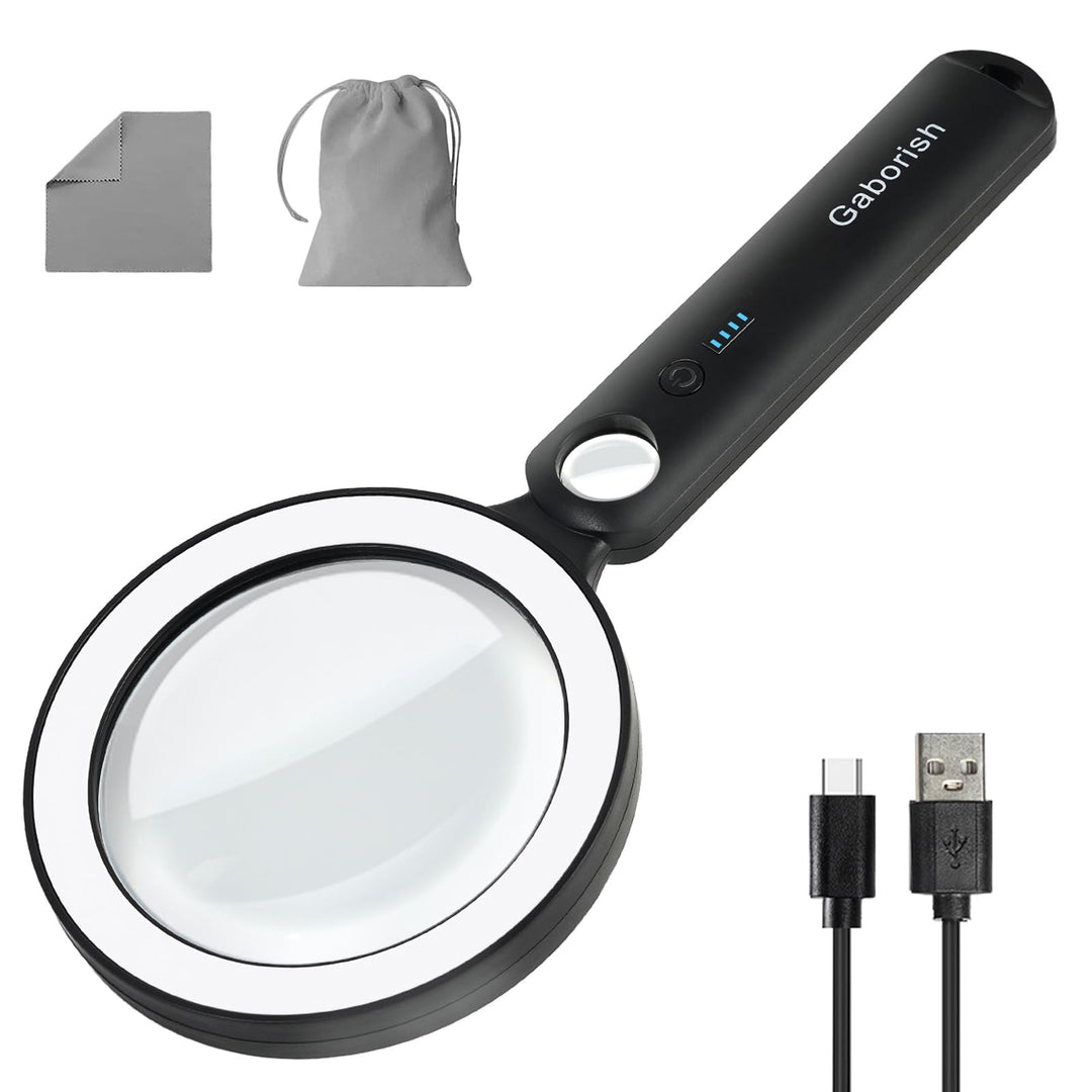 Grosse Lupe mit Licht USB Aufladbar, 10X 30X Leselupe mit Licht für Senioren Gross, 36 LED & 5 Licht