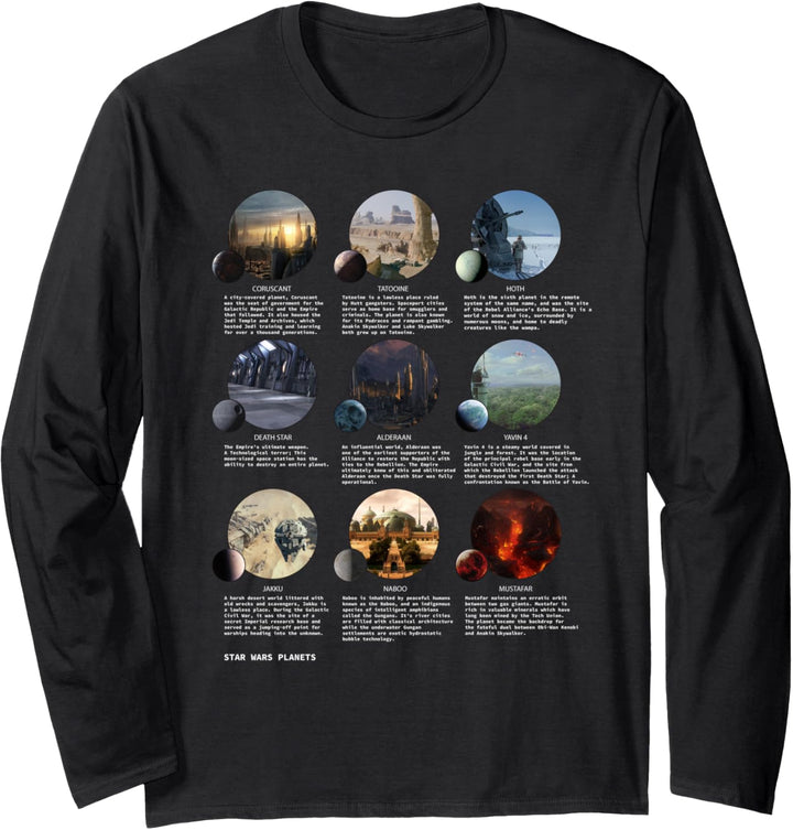 Star Wars Planets Hoth Naboo Death Star Alderaan Yavin 4 Langarmshirt