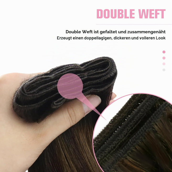 YoungSee Echthaar Tressen Braun Ombre Tressen Echthaar zum Einnahen Braun Ombre Haartressen Echthaar