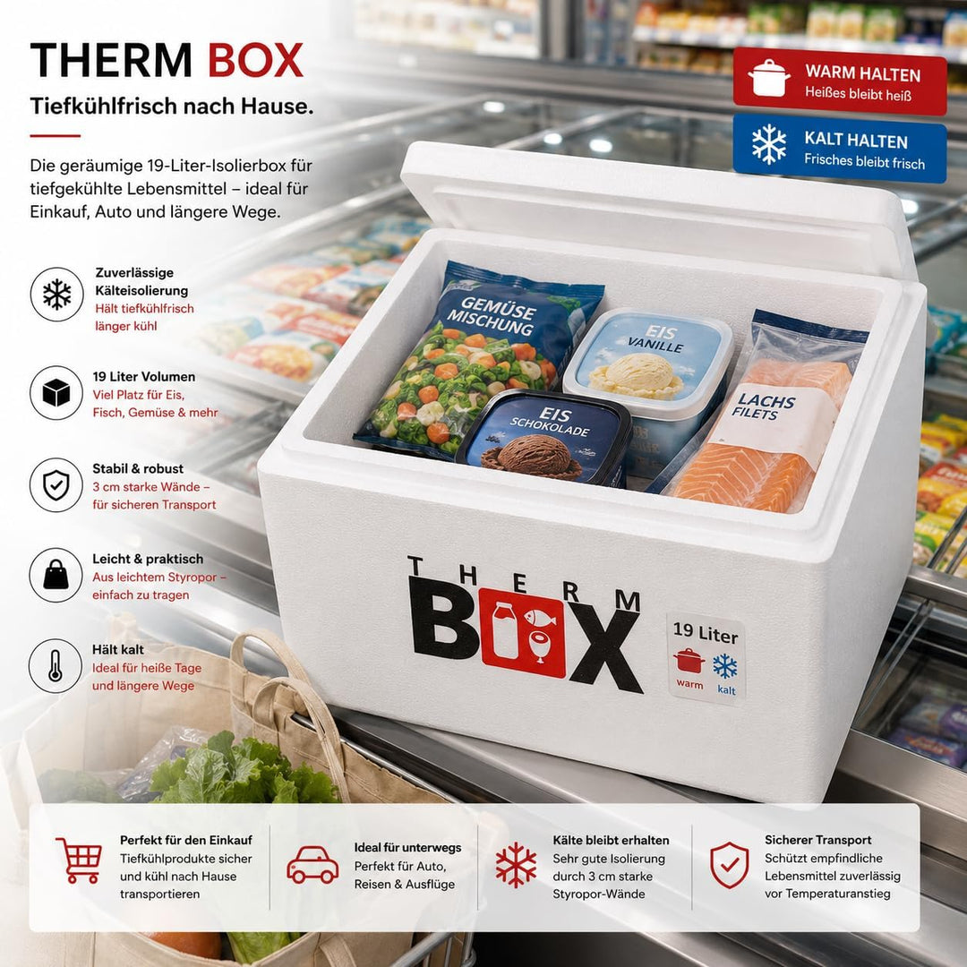THERM BOX Styroporbox Verschiedene Grössen Volumen 1L bis 19L Isolierbox Thermobox Kühlbox Warmhalte