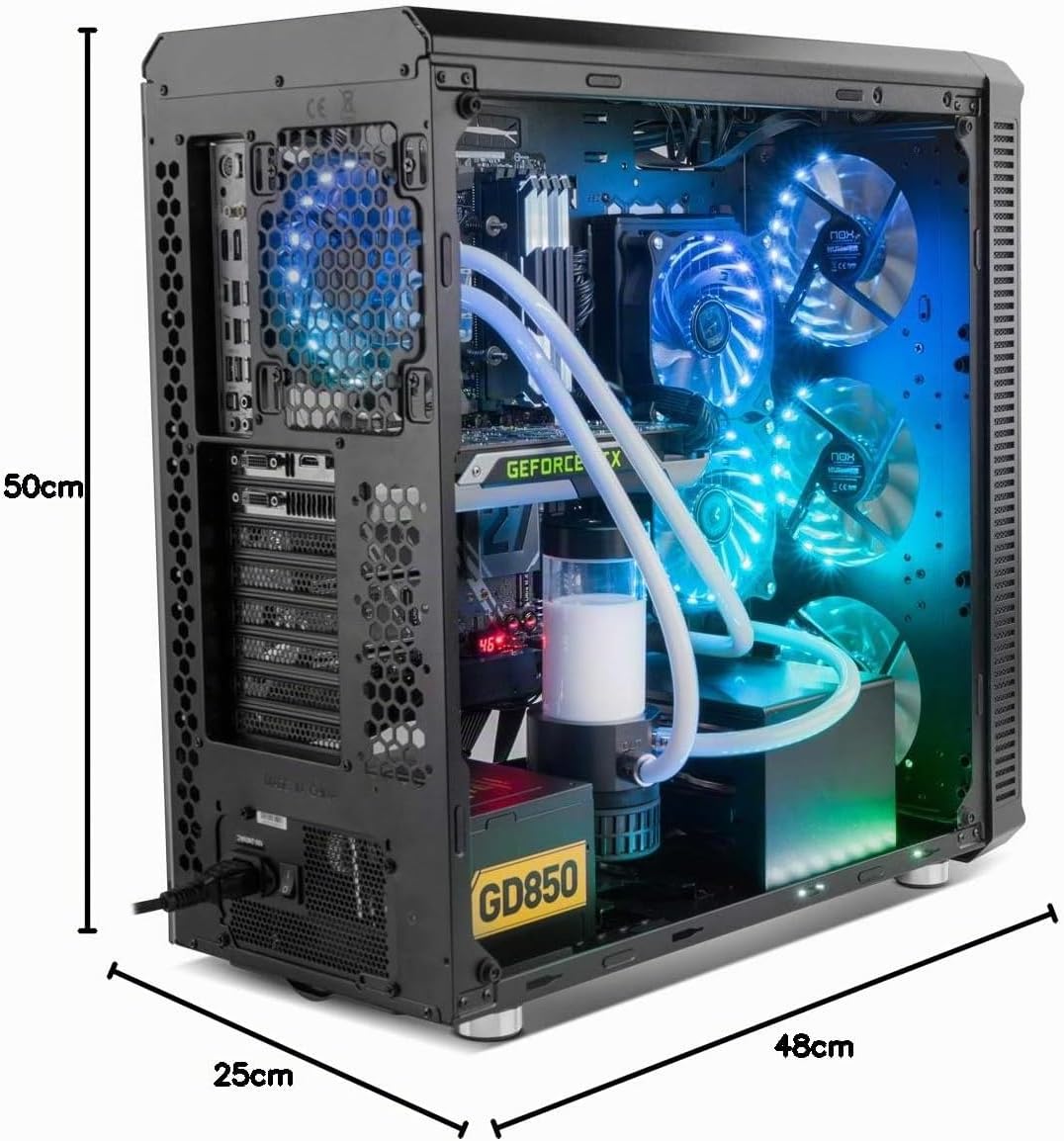 NOX HUMMER TGX RGB Box -NXHUMMERTGX- RGB Rainbow ATX-Micro ATX-ITX Box, 4 140mm RGB-LED-Lüfter im Li