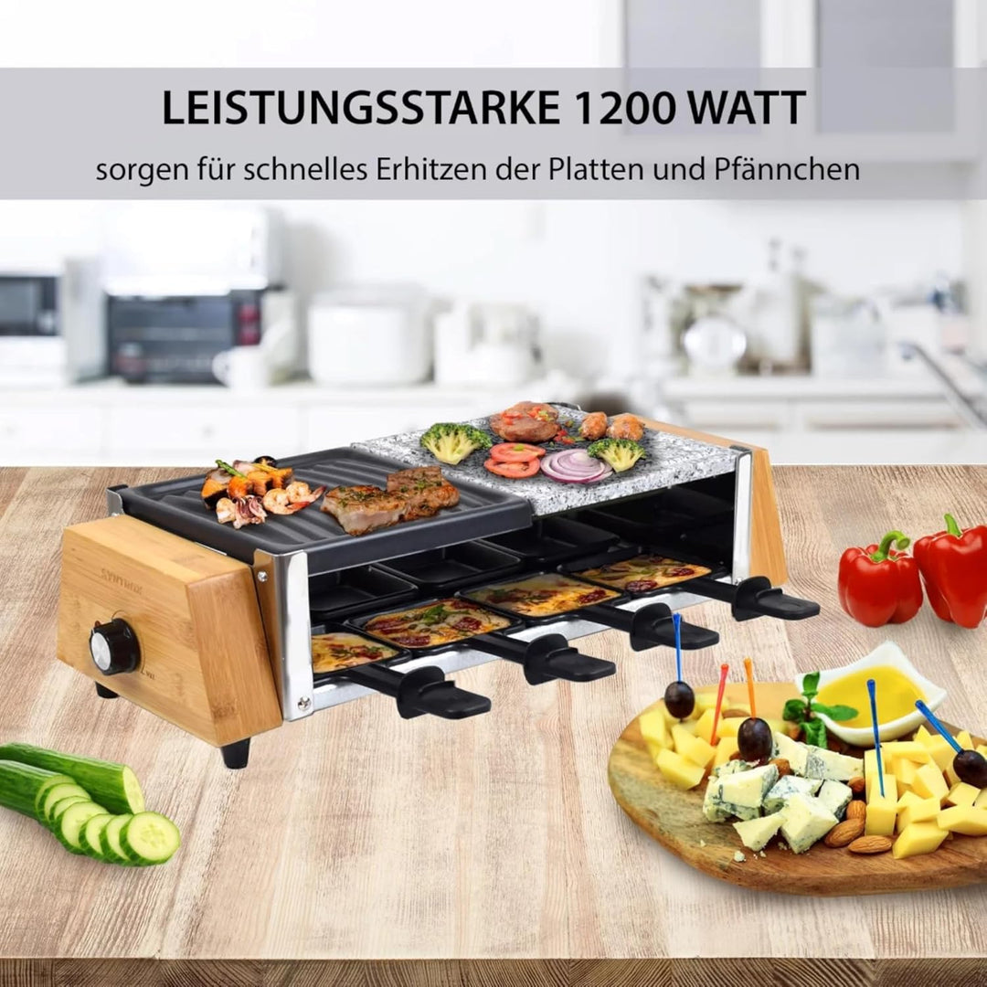 Syntrox Raclette Grill 8 Personen, 1500W Elektrischer Raclettegrill mit Natursteinplatte und Wendepl
