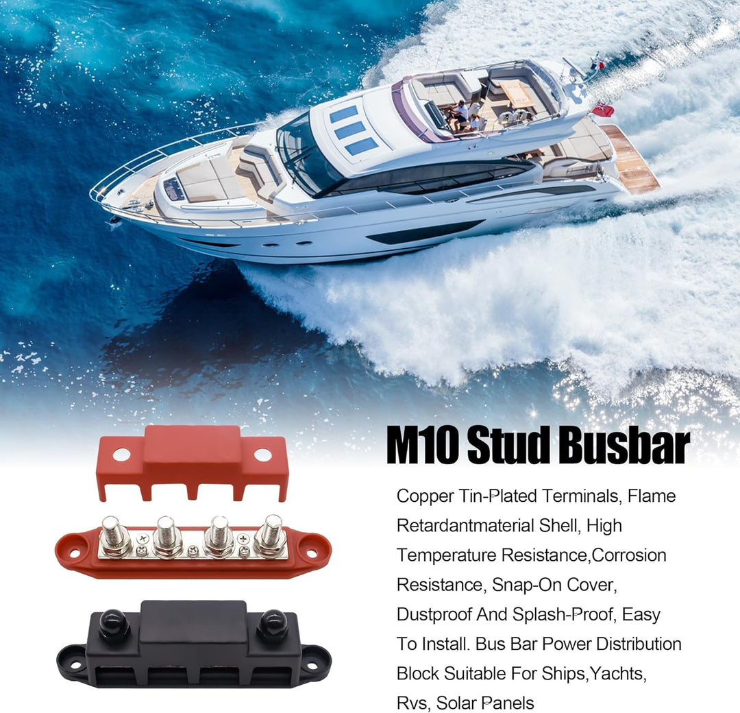 HISports Sammelschienen Verteilerblock 250A BusBar Box mit 4 x M10 Klemmenbolzen Hochleistungsmodul