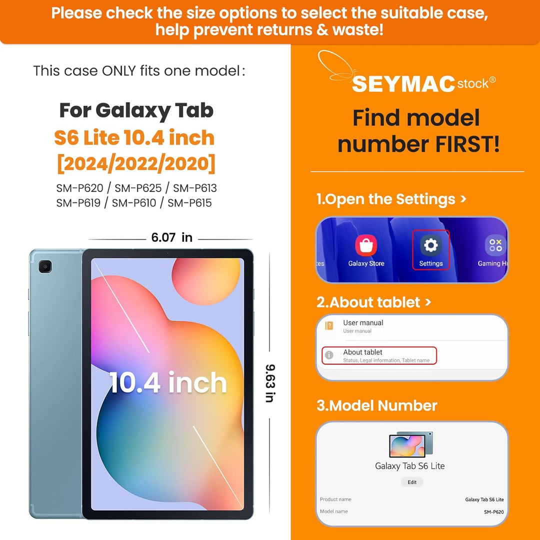 SEYMAC stock Hülle für Samsung Galaxy Tab S6 Lite 10,4 Zoll 2024/2022/2020, Stossfest Hülle mit Disp
