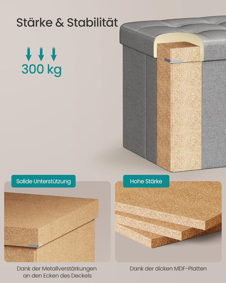 SONGMICS Sitzhocker mit Stauraum, klappbare Sitzbank, 38 x 76 x 38 cm Fussbank, Aufbewahrungsbox, bi
