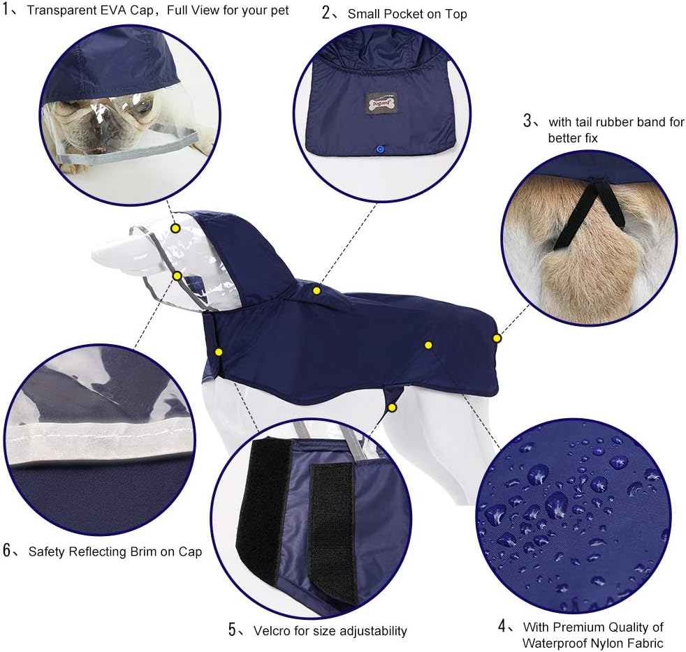 Regenjacke für Hunde, Wasserdichter Hundemantel mit Kapuze，Hundemantel Einstellbar für Kleine, Mitte