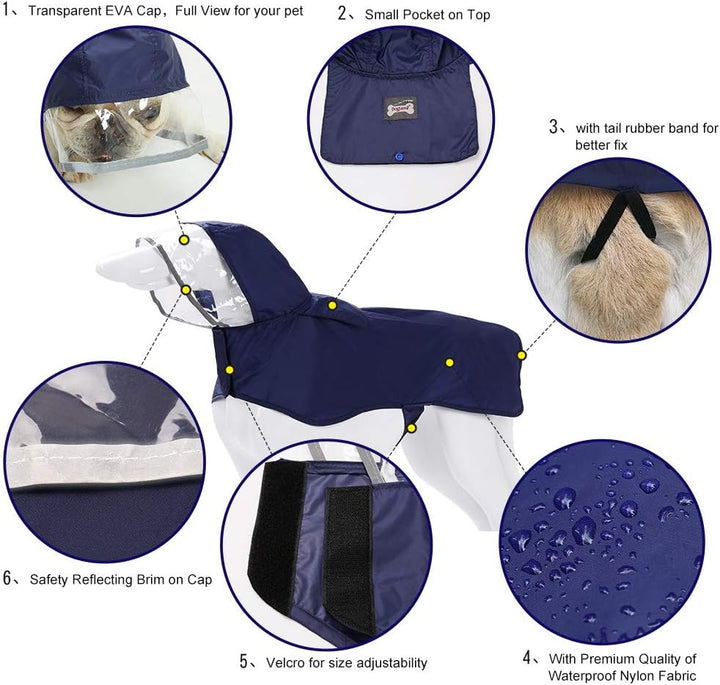 Regenjacke für Hunde, Wasserdichter Hundemantel mit Kapuze，Hundemantel Einstellbar für Kleine, Mitte