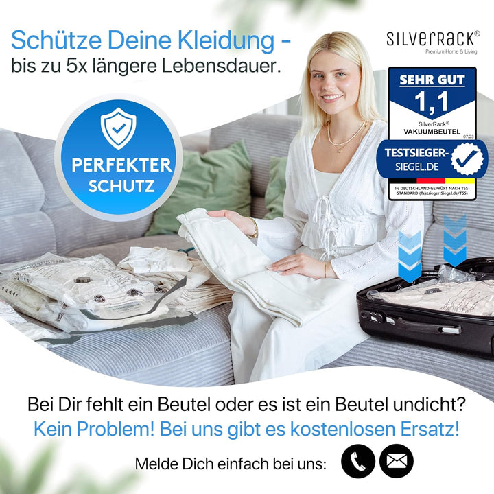 SilverRack XL Jumbo Vakuumbeutel für Kleidung u. Bettdecken [8 Stück] - INKL. HANDPUMPE u. ETIKETTEN