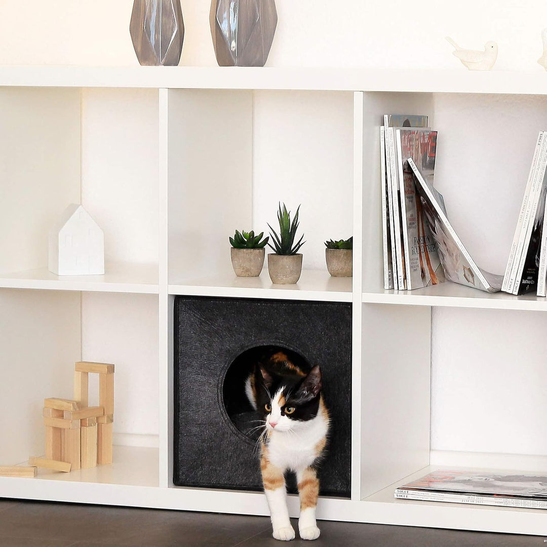 lionto Katzenhöhle aus stabilem Filz passend für Kallax Regale &amp; andere Regalsysteme, 33x37x33 cm, K