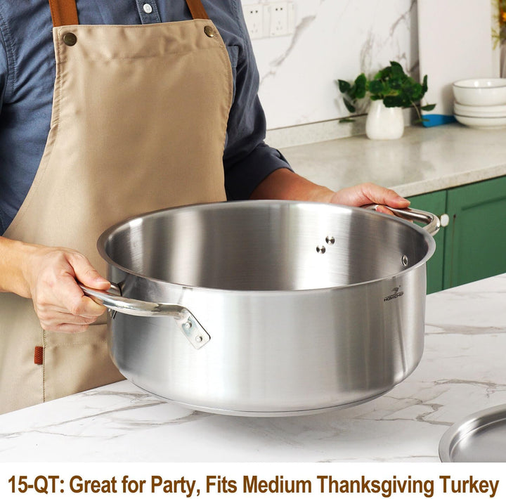 HOMICHEF 14L 36cm Schmorpfanne nickelfrei Edelstahl mattpoliert 14.2 Liter Bratpfanne aus Silbernem