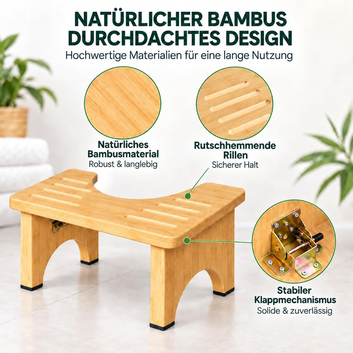 Toilettenhocker Klappbar aus Natürlichem Bambus, WC Hocker, Toilettenhocker