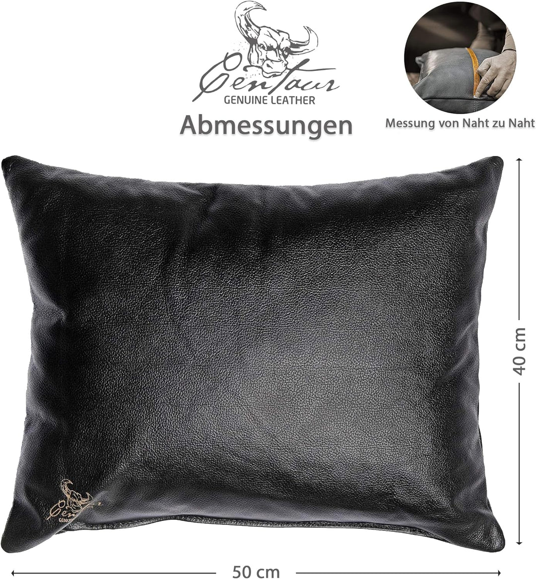 Centaur - Deko Lederkissen 50 x 40 cm für Sofa oder Schlafzimmer schwarz - Echt Leder Kissen Echtled