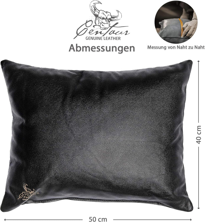 Centaur - Deko Lederkissen 50 x 40 cm für Sofa oder Schlafzimmer schwarz - Echt Leder Kissen Echtled