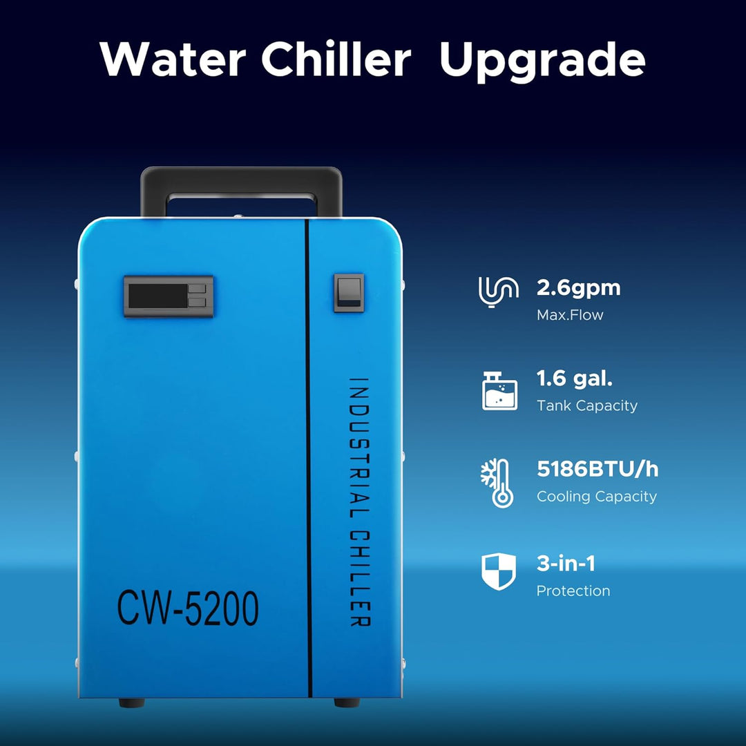 OMTech 6L Industriewasserkühler 0,9 PS 2,6 gpm Wasserkühlsystem CW-5200 für 60W 70W 80W 90W 100W 120