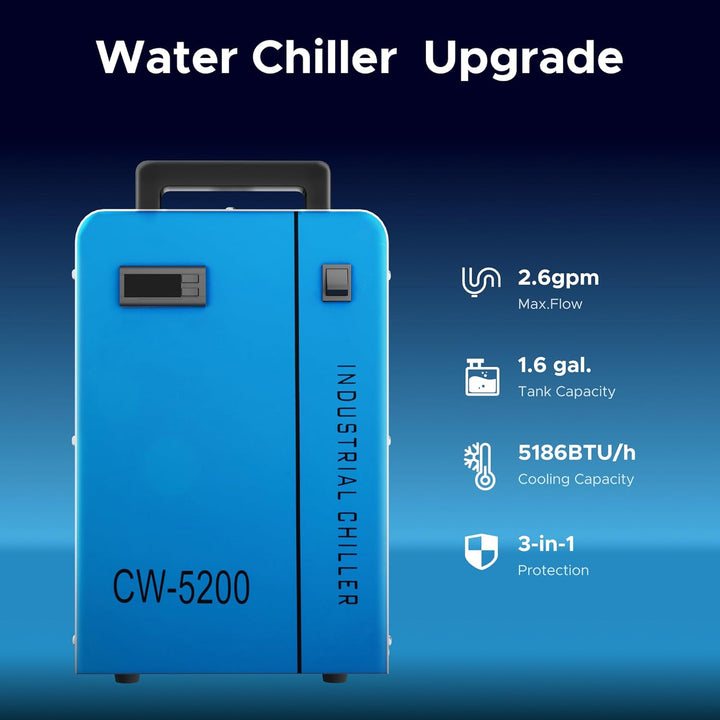 OMTech 6L Industriewasserkühler 0,9 PS 2,6 gpm Wasserkühlsystem CW-5200 für 60W 70W 80W 90W 100W 120