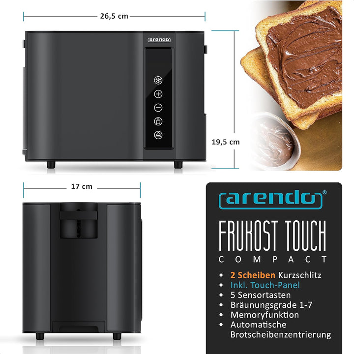 Arendo - Touch Toaster 2 Scheiben Edelstahl - Touchpanel - digital Display Restzeitanzeige - 800 W –