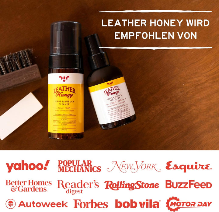 LEATHER Honey Suede & Nubuck Care Kit: Cleaner, Protector, Suede Brush & Eraser: Clean, Protect & Re