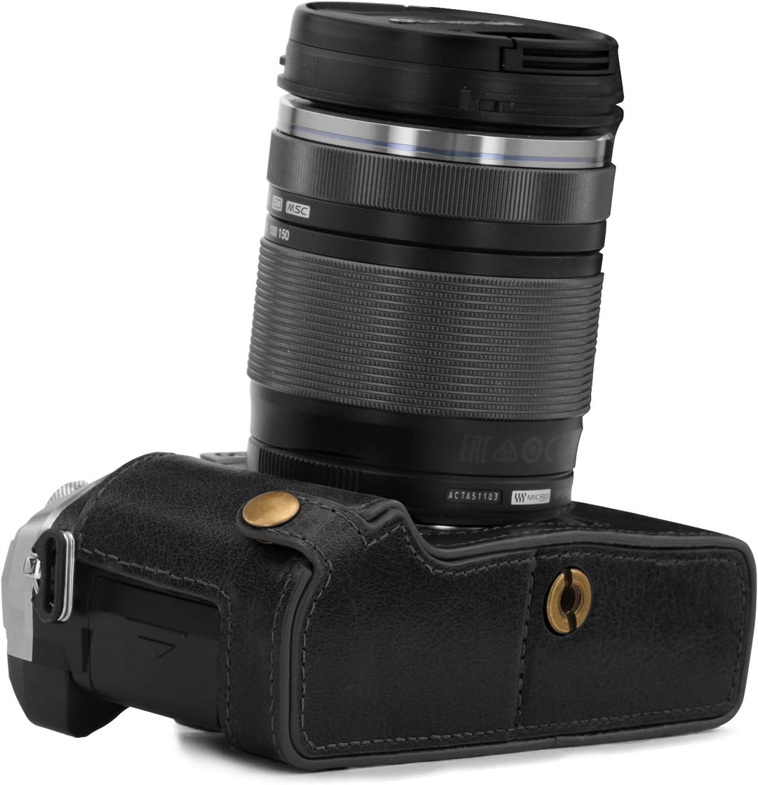 MegaGear MG1864 Ever Ready Kameratasche für Olympus OM-D E-M5 Mark III, Echtleder, Schwarz, Schwarz