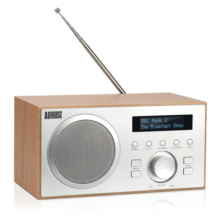 DAB+/FM Radio mit Bluetooth-August MB420-Digitales Küchenradio mit Holzgehäuse mit RDS-Funktion 60 P