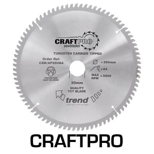 Trend CraftPro Arbeitsplatte Aluminium und Kunststoff TCT Kreissägeblatt, 260mm Durchmesser x 96 Zäh