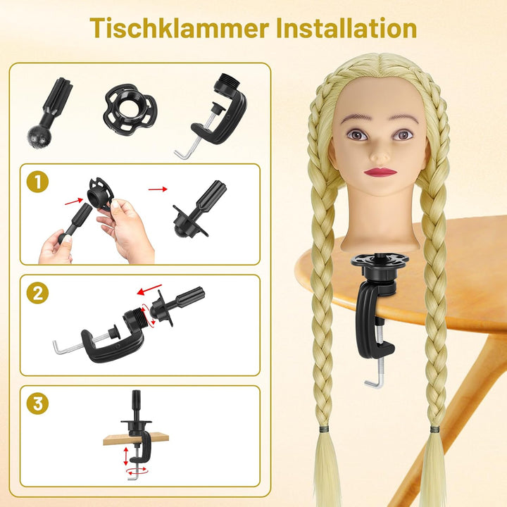 TwoWin 100% Synthetikhaar Frisierkopf mit Ohrlöchern, 71 cm (28 Zoll) Friseurkopf Übungskopf, Traini