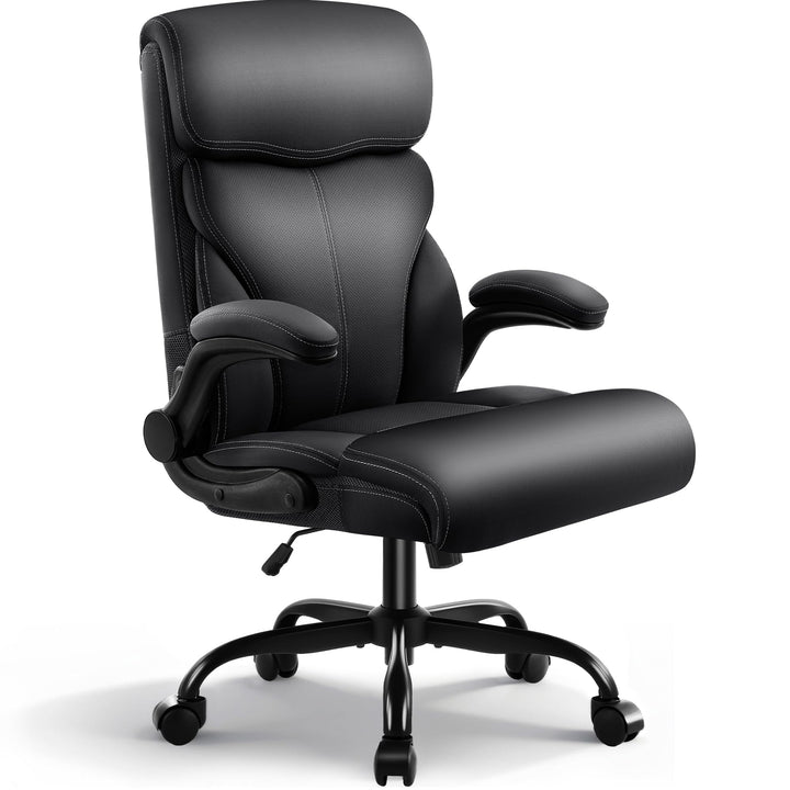 Chefsessel aus PU-Kunstleder, Bürostuhl Ergonomisch mit Verstellbaren Armlehnen und Hoher Rückenlehn