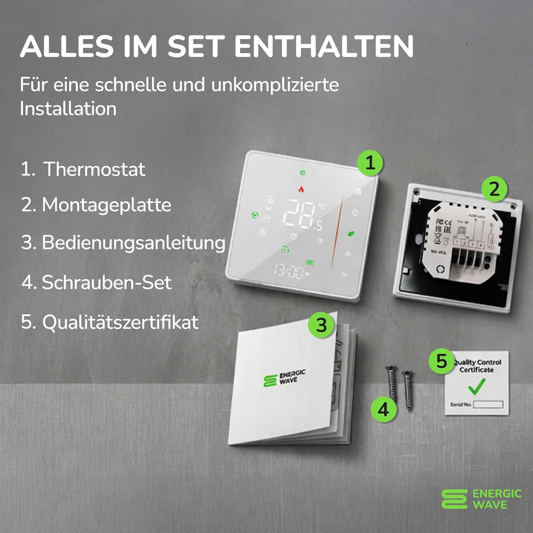 Thermostat für Elektrische Fussbodenheizung - Smart WIFI Programmierbar Raumthermostat Kompatibel mi