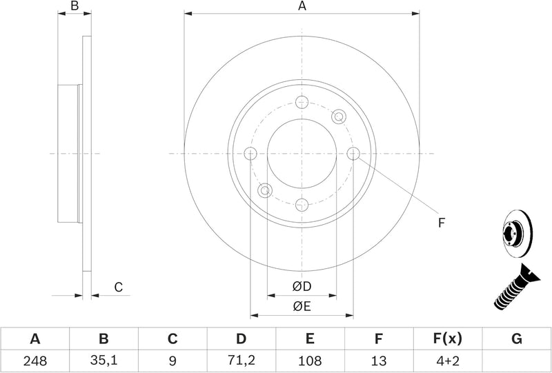 Bosch BD527 Bremsscheiben - Hinterachse - ECE-R90 Zertifizierung - zwei Bremsscheiben pro Set