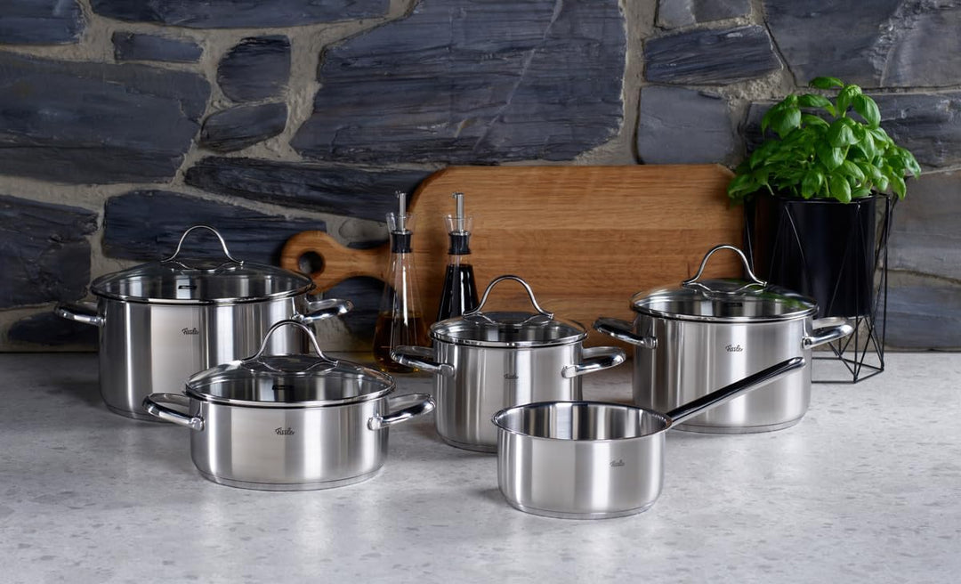 Fissler Palermo / Edelstahl-Topfset 5-teilig, Töpfe inkl. Glasdeckel (3 Kochtöpfe, 1 Bratentopf, 1 S