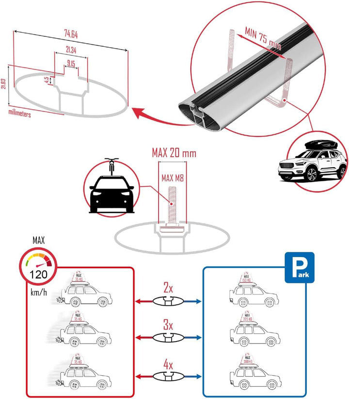 apline Kompatibel mit Ford Kuga 2013-2018 Relingträger ACE-1 Dachträger Gepackträger GRAU